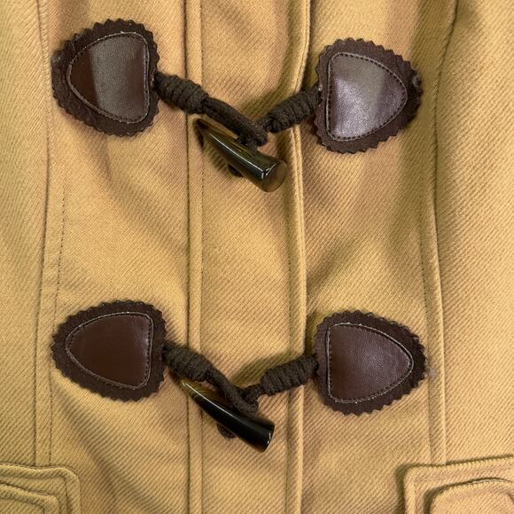 Coffee Shop Coat Womens Medium tan Long Sleeve Button Up Jacket faux fur hooded - Picture 10 of 15